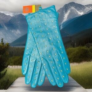 Tory Burch studded leather gloves electric eel sz 8.5 made from Italian leather